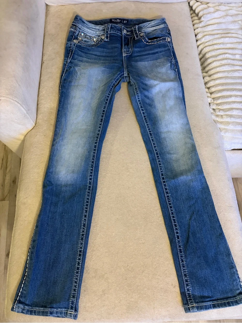 Miss Me Blue Embellished Denim Jeans with Contrast Stitching